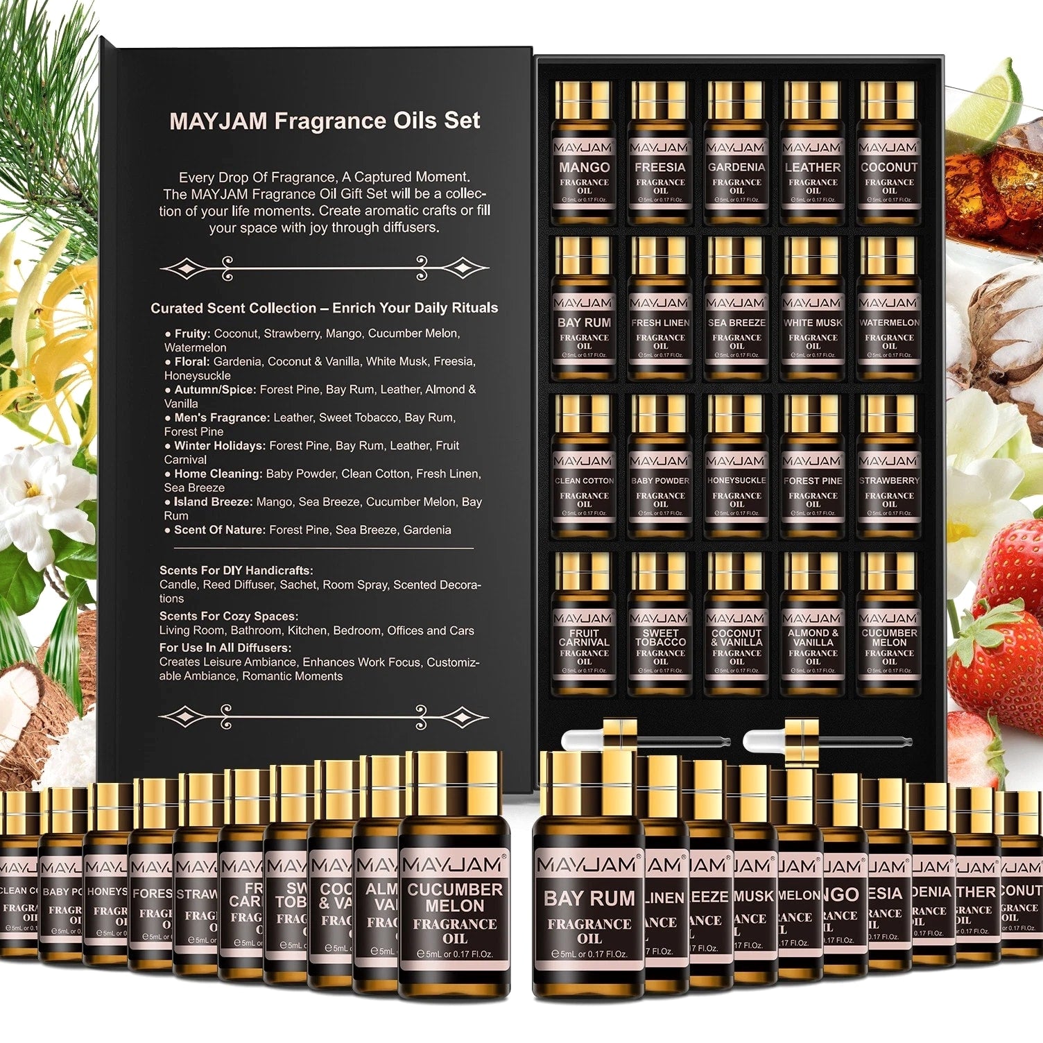 MAYJAM 20 Pcs Fragrance Oil Gift Set for Candle, Soap, Incense Making Oils