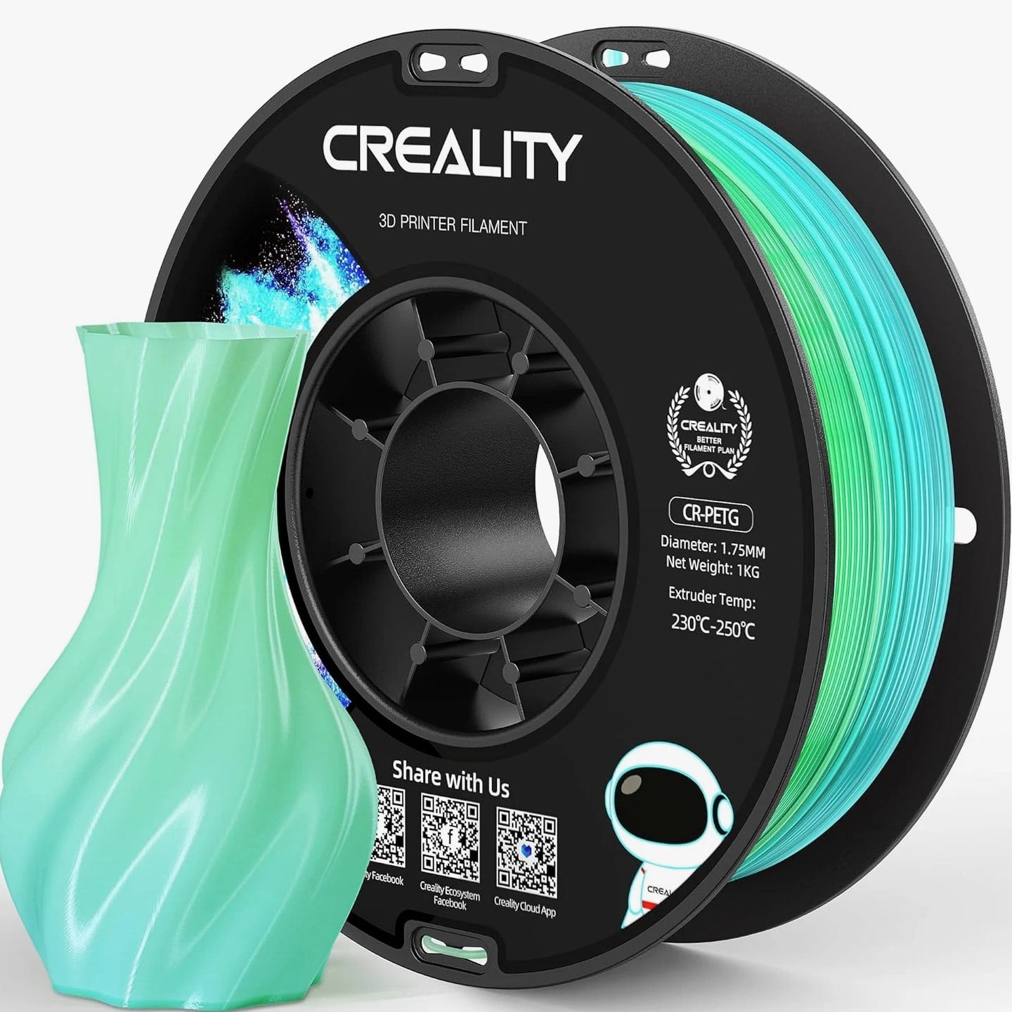 Creality PETG 3D Printer Filament 1.75Mm 1KG (2.2Lbs), Translucent Dual