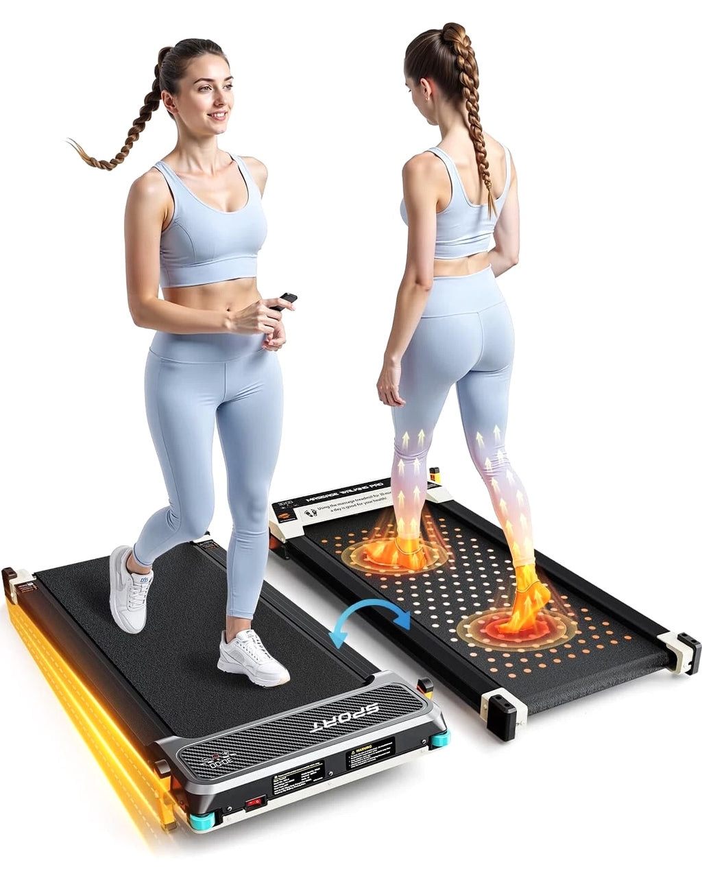 AKLUER Walking Pad with Incline Dual-Sided 2 in 1 Under Desk Treadmill - 330LBs