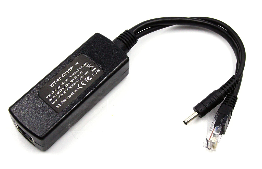 PoE Texas 802.3af Power Over Ethernet PoE Splitter with 5 Volts 10 Watts Output - for 5V Non-PoE Security Camera and Devices Like Foscam, Sonoff, Tablet, USB, Dropcam, Raspberry Pi and Others
