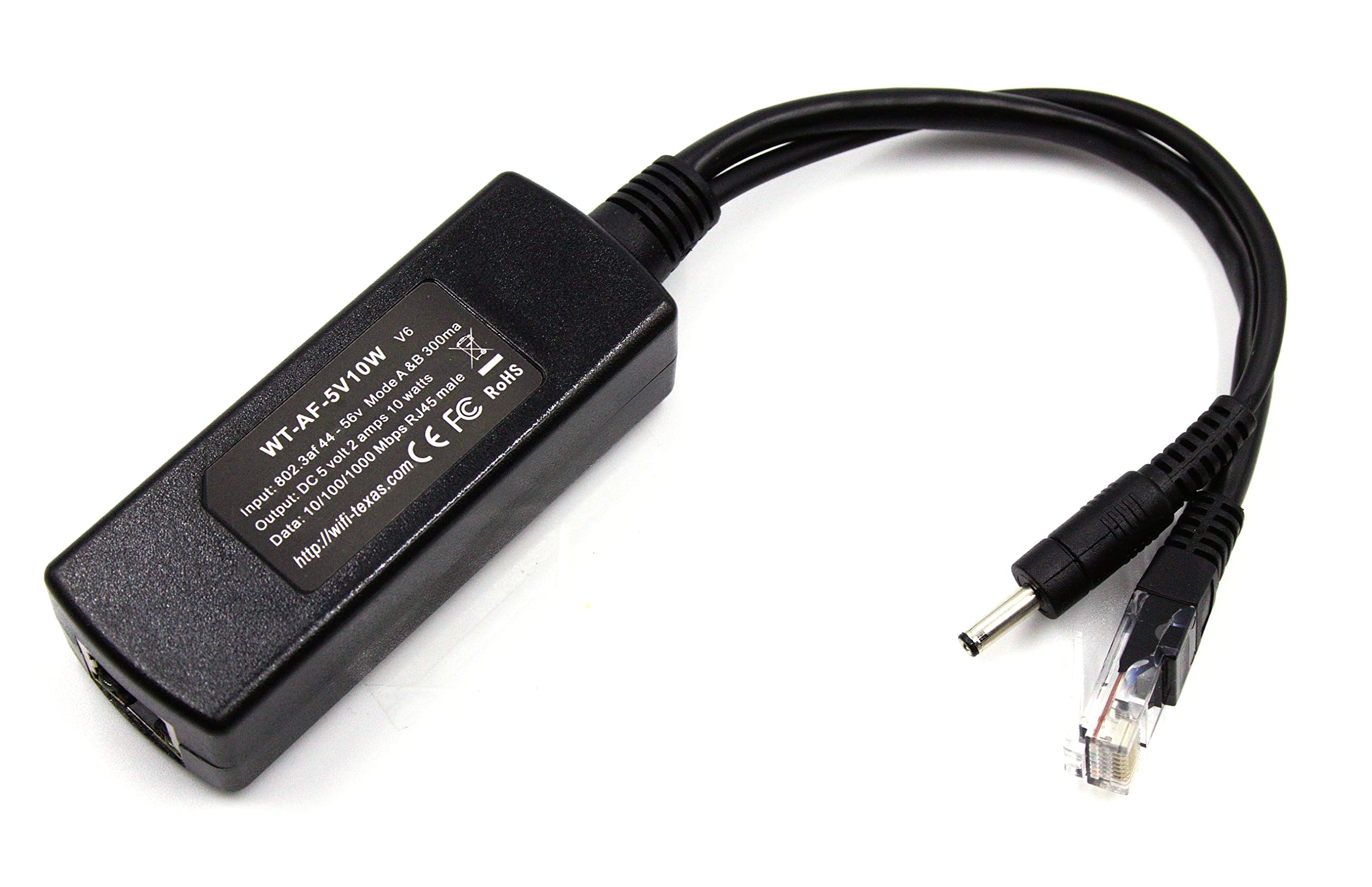PoE Texas 802.3af Power Over Ethernet PoE Splitter with 5 Volts 10 Watts Output - for 5V Non-PoE Security Camera and Devices Like Foscam, Sonoff, Tablet, USB, Dropcam, Raspberry Pi and Others
