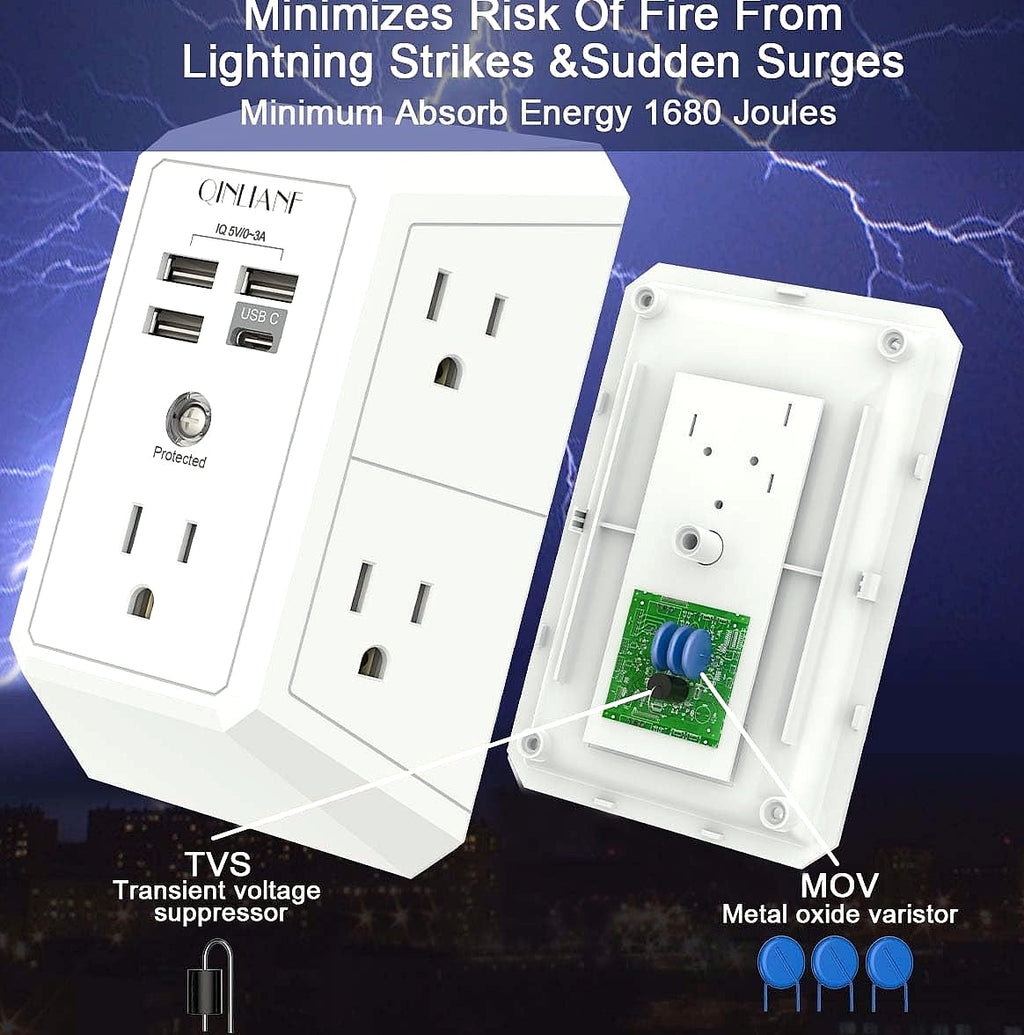 QINLIANF 5 Outlet Wall Charger with 4 USB Ports