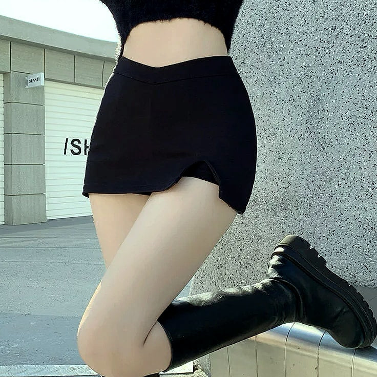MEXZT Black Mini Skirt with High Waist Split Design