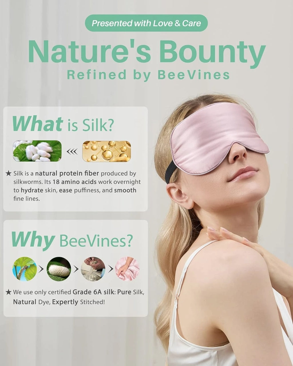 100% Real Mulberry Silk 2 Pack Sleep Mask, Natural Pure Silk Eye Masks with Adju