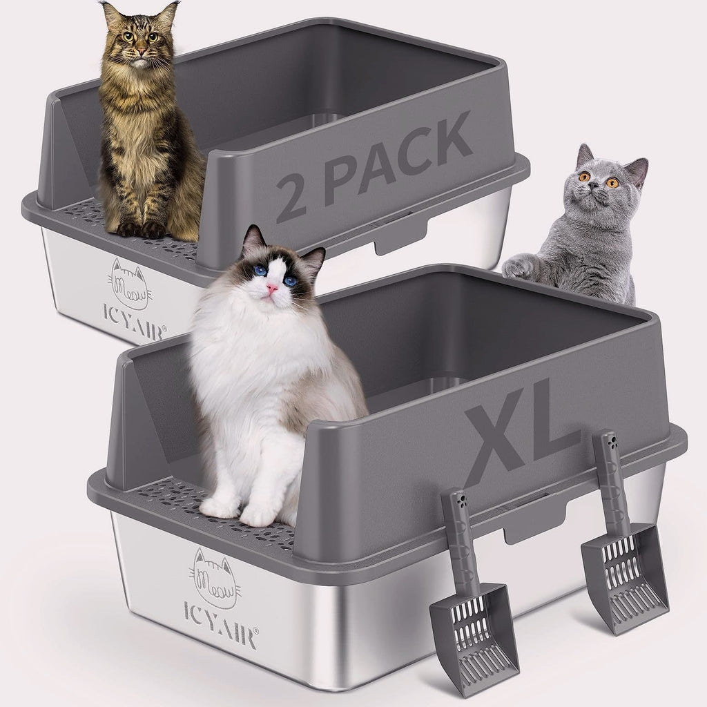ICYAIR Stainless Steel Cat Litter Box 2-Pack, Extra Large