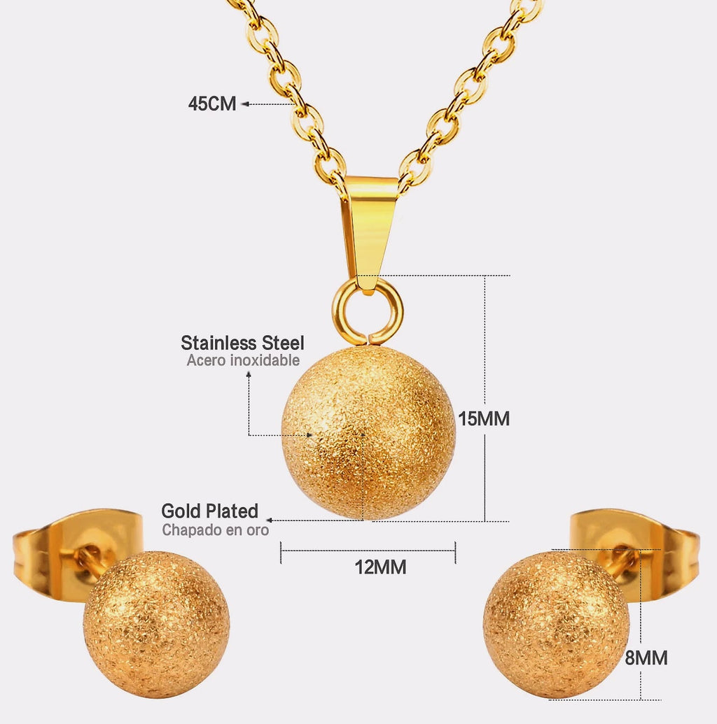 LUXUSTEEL Stainless Steel Round Ball Pendant Necklace Set