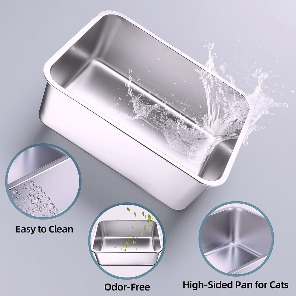 LOPYK Stainless Steel Cat Litter Box, Large 17.7" High-Sided Pan