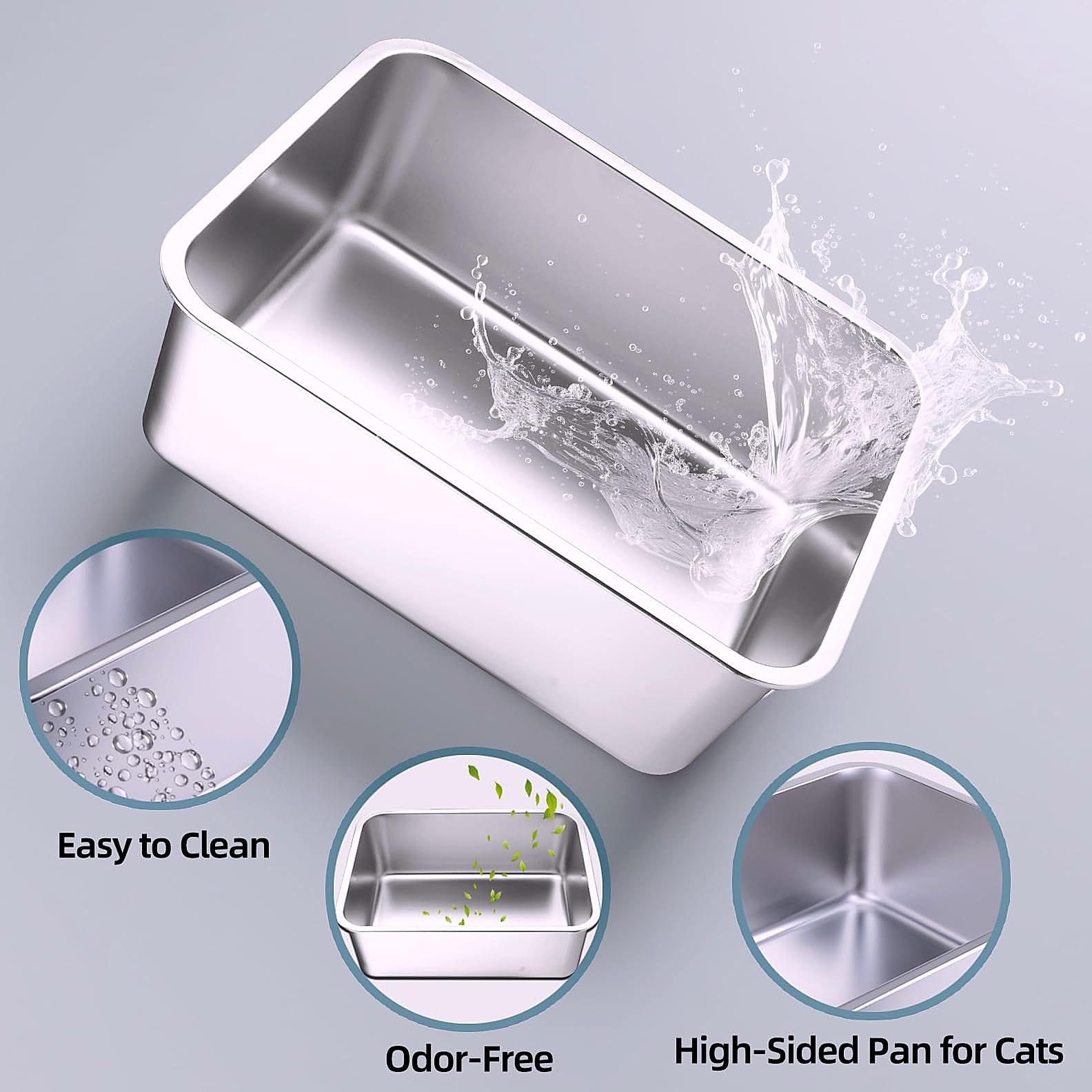 LOPYK Stainless Steel Cat Litter Box, Large 17.7" High-Sided Pan