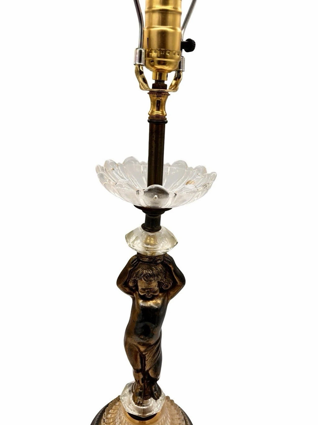Vintage Nude Cherub Lamp w Crystal Accents Hollywood Regency Boudoir Light WORKS