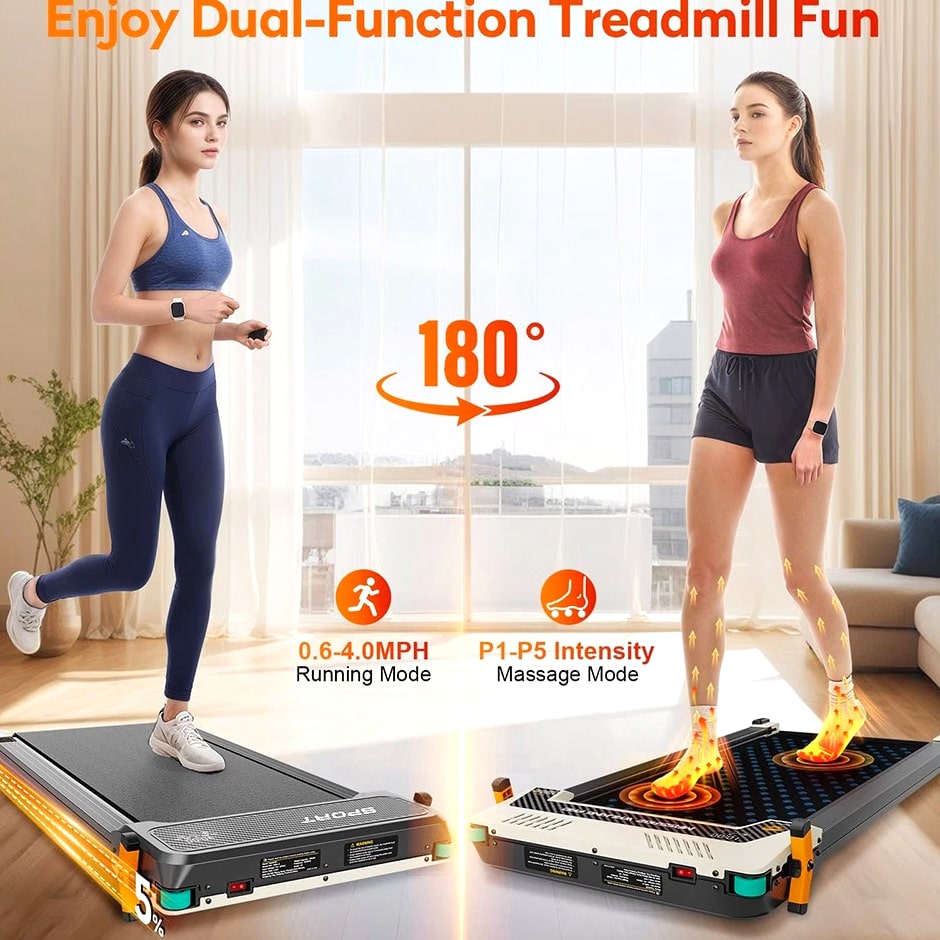 Akluer 520 Dual-Sided Treadmill with Shiatsu Foot Massager, Walking Pad with Incline