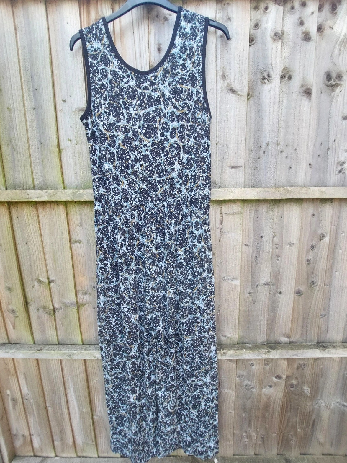 Thought Black Abstract Jumpsuit Size 12 Sustainable Organic Cotton Wide Leg Pockets