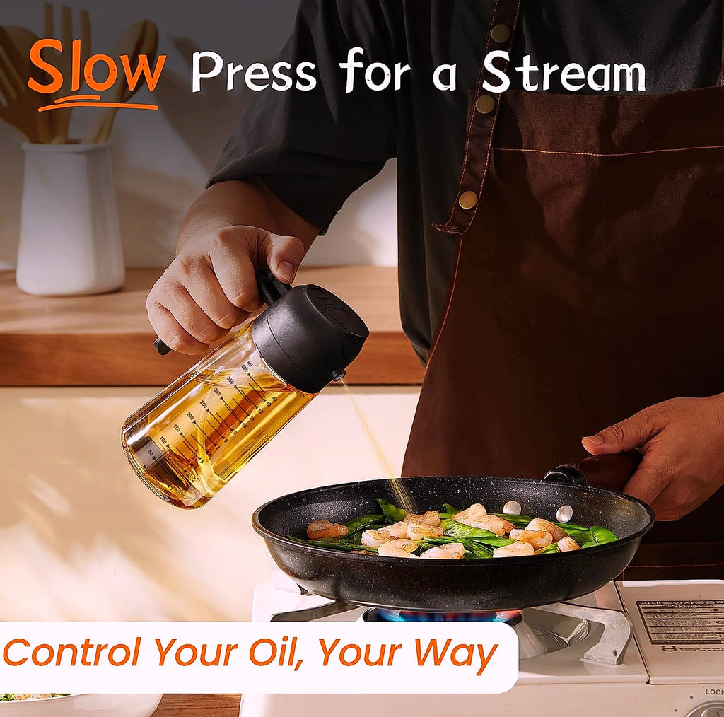 TrendPlain 16oz Glass Olive Oil Sprayer Bottle with Spray and Pour
