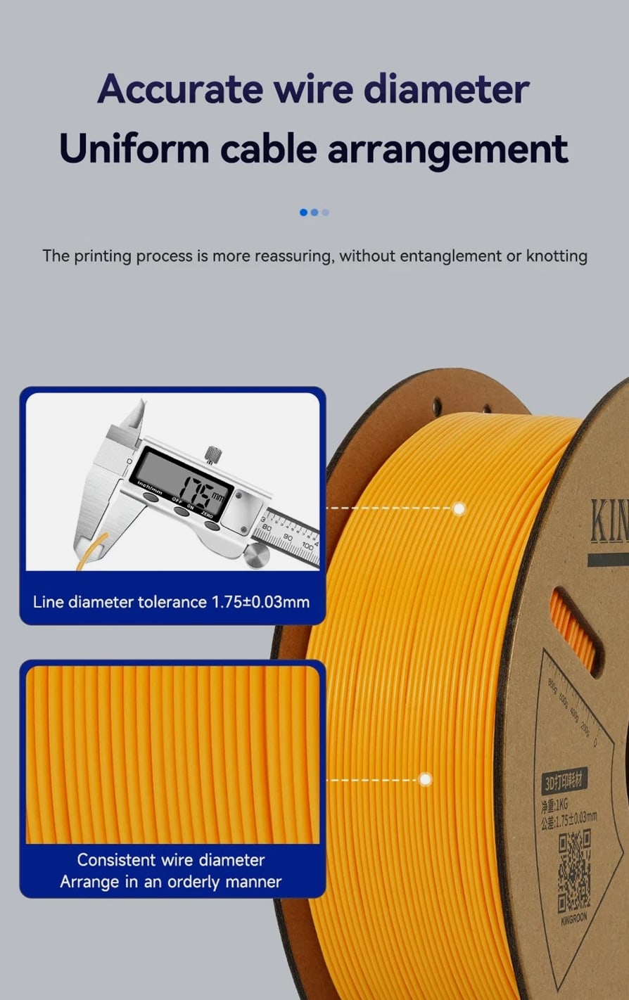 Standard 1KG PLA PETG TPU ABS Filament 1.75mm +/- 0.03mm No Bubbles 3D Printer