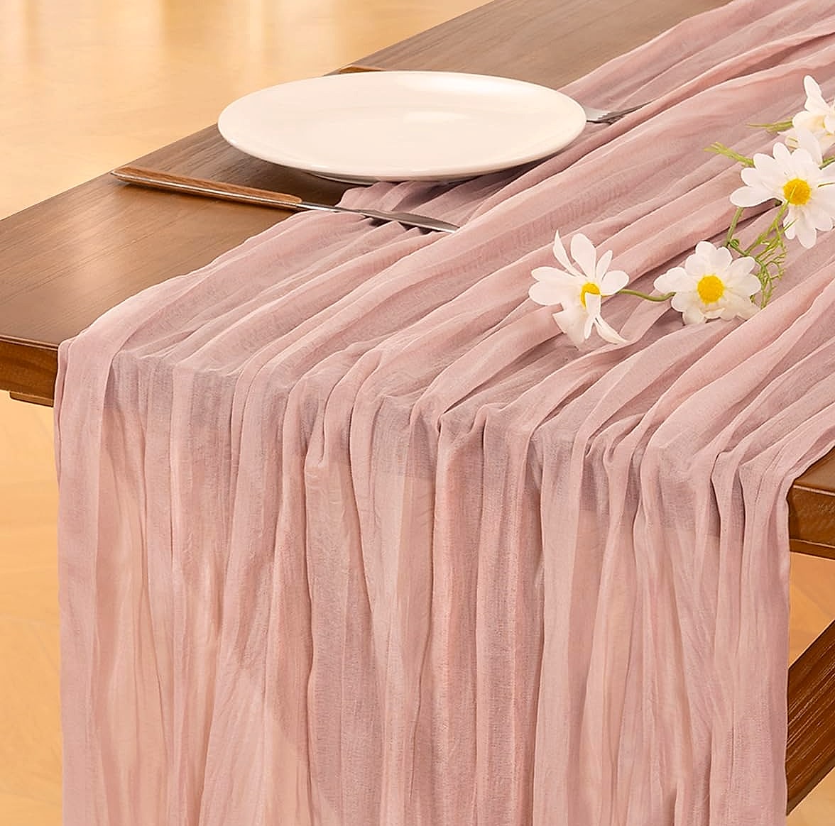Socomi Pink Cheesecloth Table Runner 120 inch Farmhouse