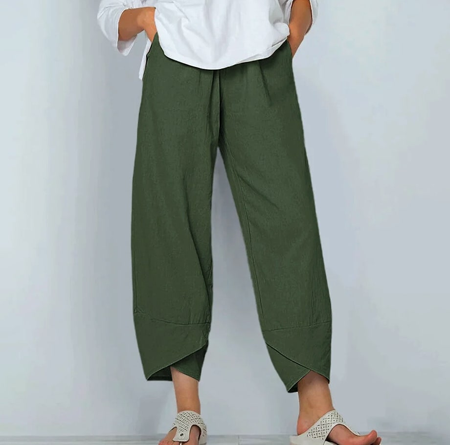 Women Cotton Linen Harem Pants Vintage Printed Wide Leg Trousers Casual Solid Pockets Harajuku High Waist Baggy Pants Joggers