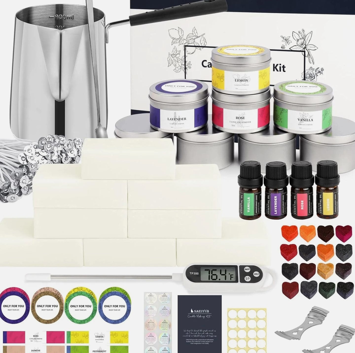 Complete Candle Making Kit for Adults, DIY Starter Soy Candle Making Supplies