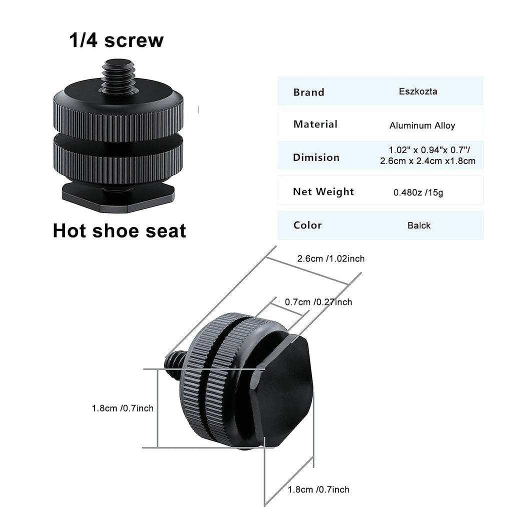 EszkozTA Camera Hot Shoe Mount to 1/4 Tripod Screw Adapter