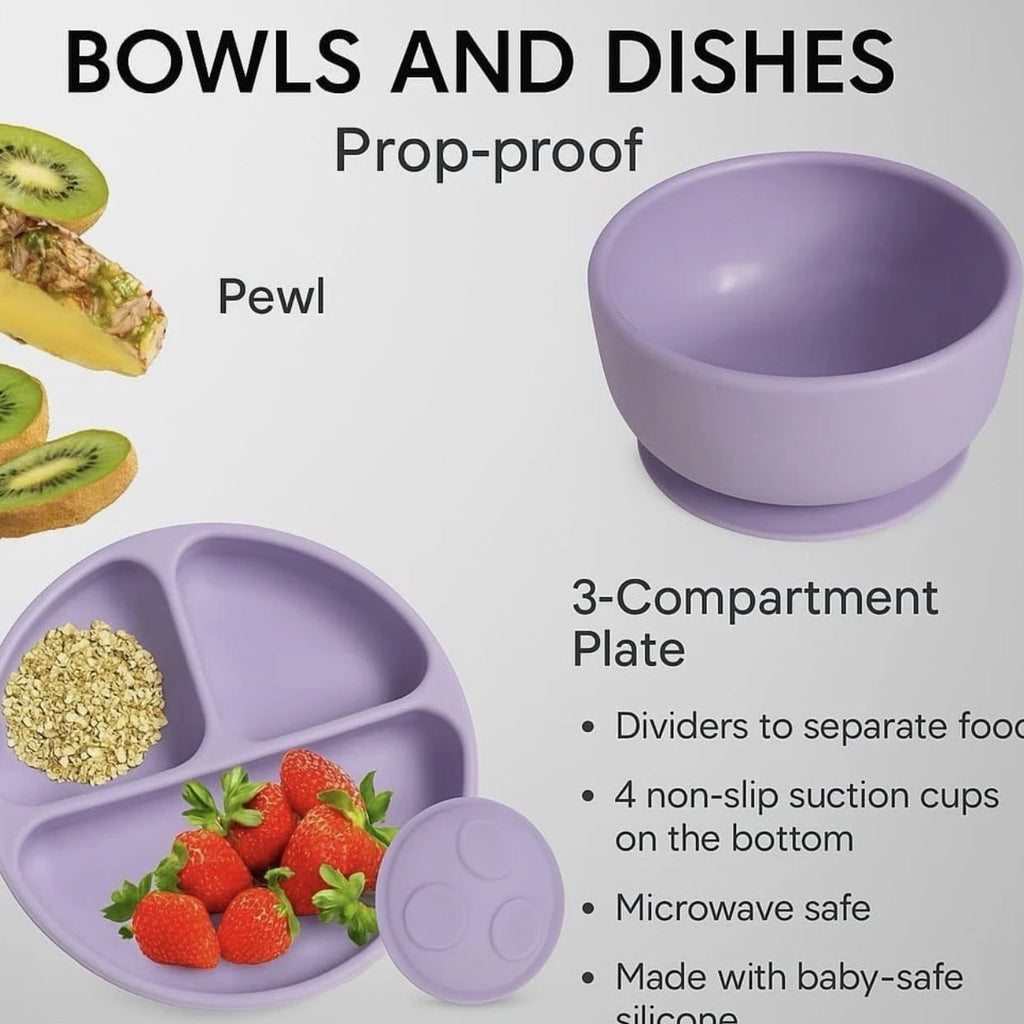 Silicone Baby Feeding Set, Suction Plate Bowl Set ( Colour Purple )