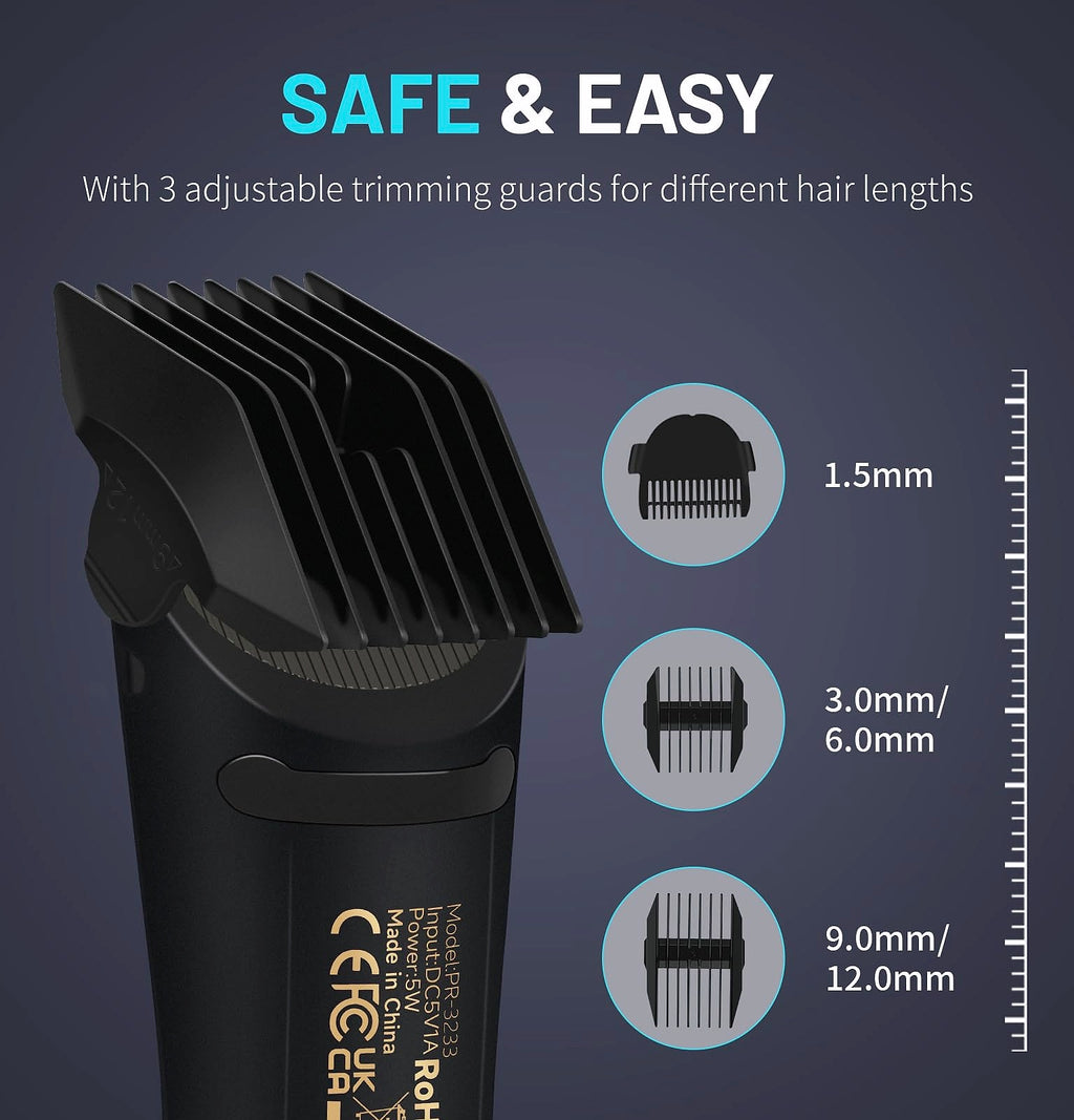 PRITECH Waterproof Body Hair Trimmer with Ceramic Blade