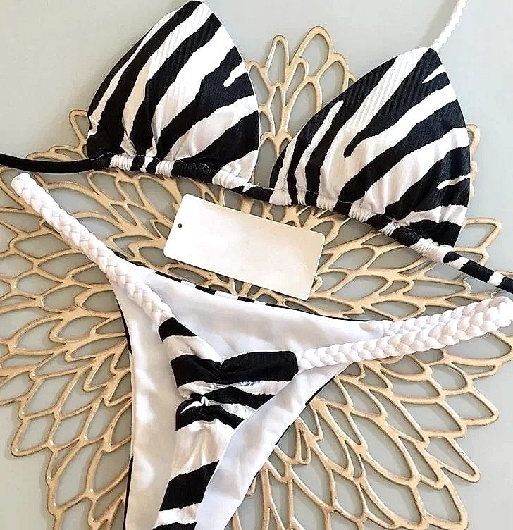 Women's Bikini Split Print Swimwear G-string Beach