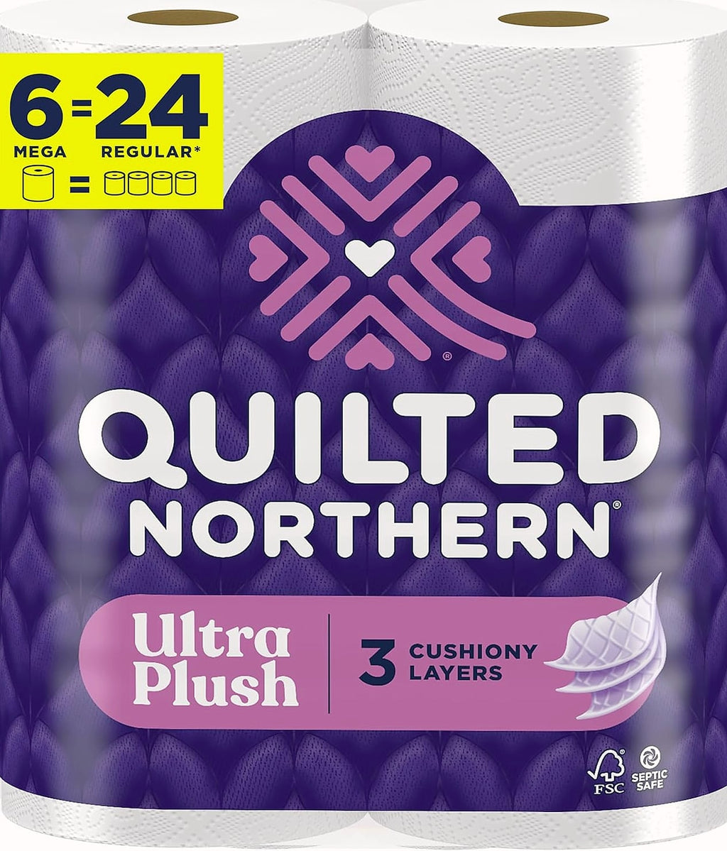 Quilted Northern Ultra Plush Toilet Paper, 6 Mega Rolls, 3-Ply Soft