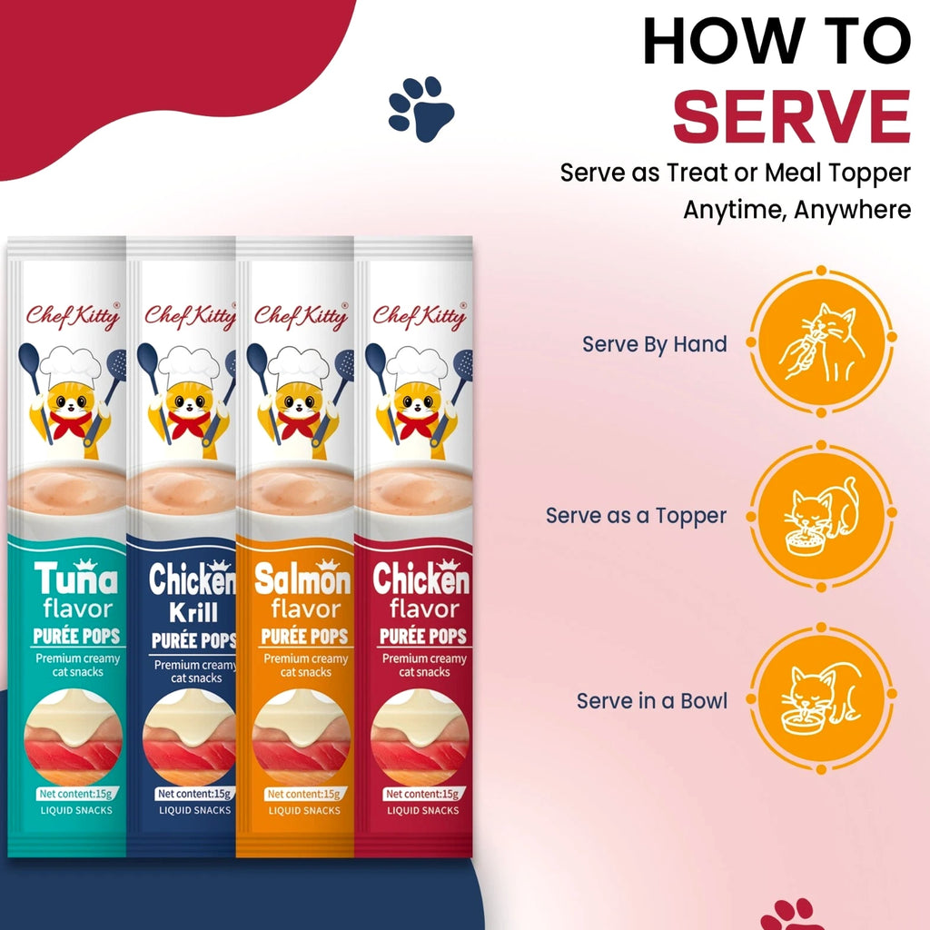 Cat Treats Lickable | Grain-Free Cat Food Toppers, Creamy Puree Mixed 20-Pack
