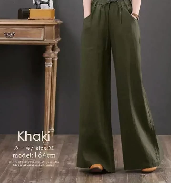 Careaymade Women's Wide Leg Pants Cotton Linen Casual