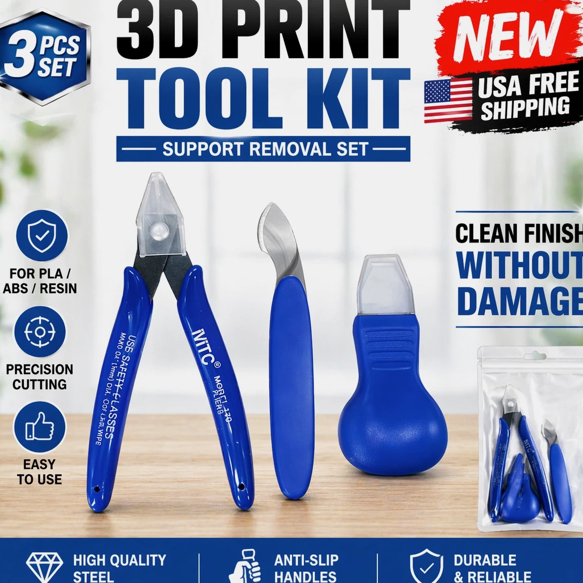 3D Printer Tool Kit - PLA, ABS & Resin Support Removal Cutter Set