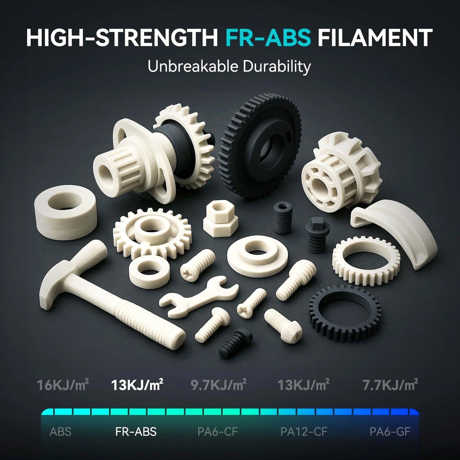 FR-ABS 3D Filament 1.75mm 1KG, UL94 V0 Fireproof Material, Tough & Durable...