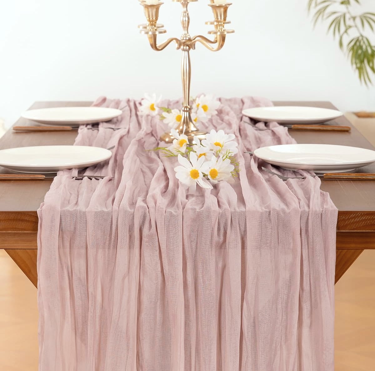 Socomi Pink Cheesecloth Table Runner 120 inch Farmhouse