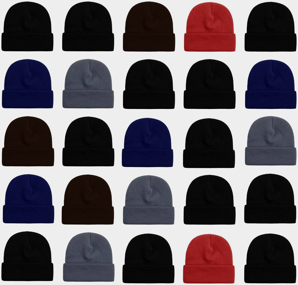 25 Pack Winter Beanie Hats, Unisex Thermal Toboggan Cold Weather Skully Caps