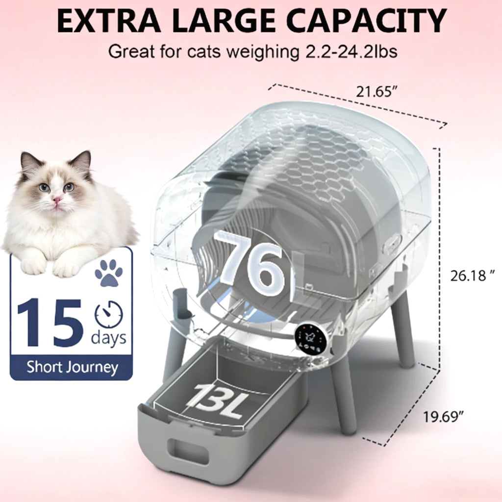 Used 95LAuto Self-Cleaning Cat Litter Box, APP Control, Multi-Cat, Safety Sensor