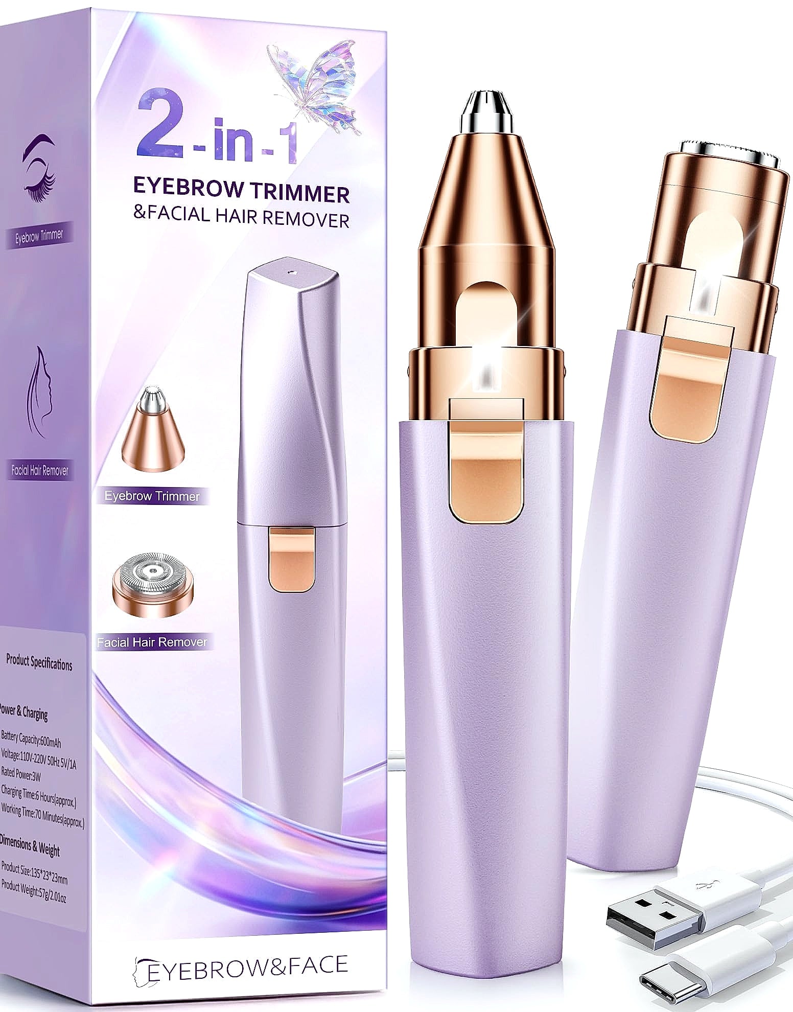 Bissuuy 2-in-1 Eyebrow Trimmer and Face Shaver for Women