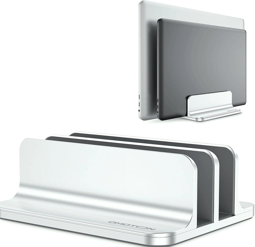 OMOTON Vertical Laptop Stand Double Dock Aluminum Silver
