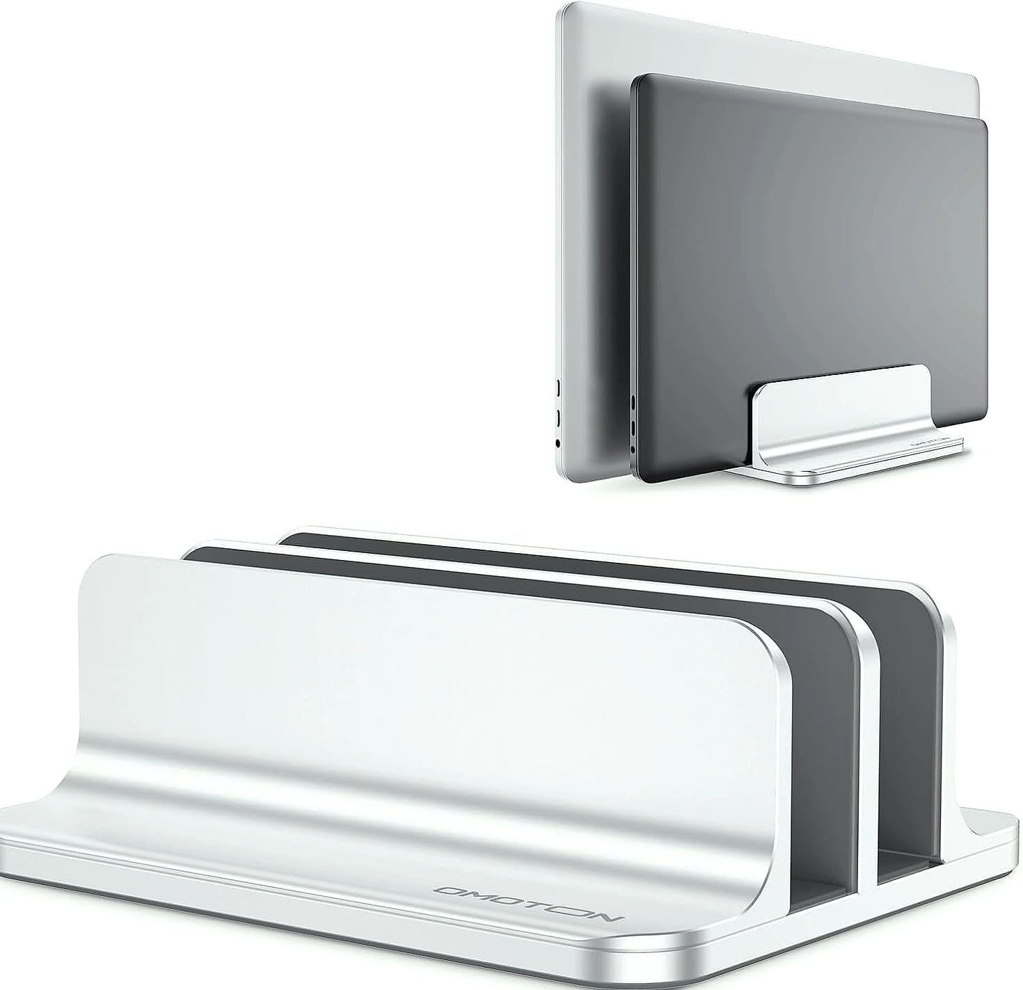 OMOTON Vertical Laptop Stand Double Dock Aluminum Silver