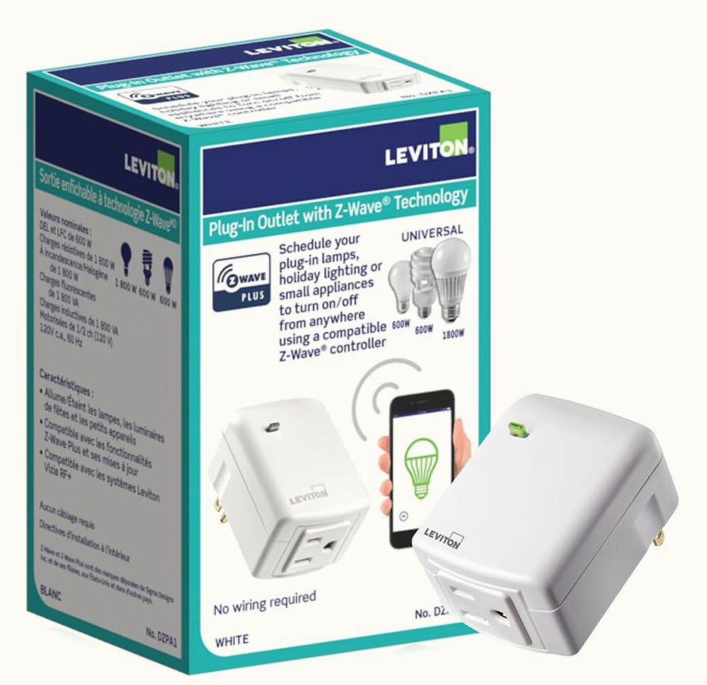 Leviton DZPA1-2BW Z-Wave Smart Plug Outlet with Range Extender