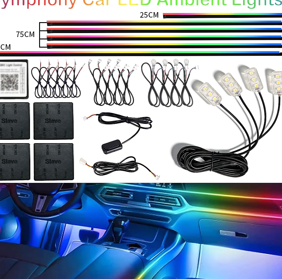 WUMFIRE RGB LED Car Ambient Light Strip Kit with App Control