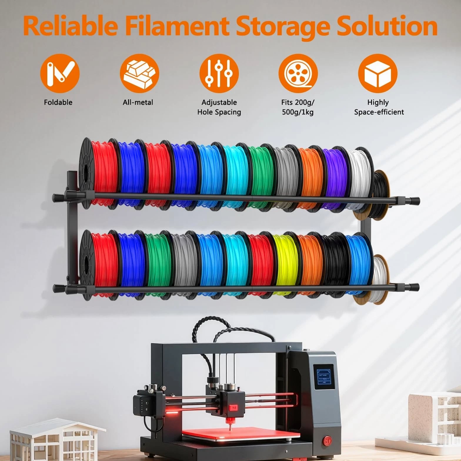 3D Printer Filament Storage Rack Wall Mount, Foldable Heavy Duty Metal Shelvi...