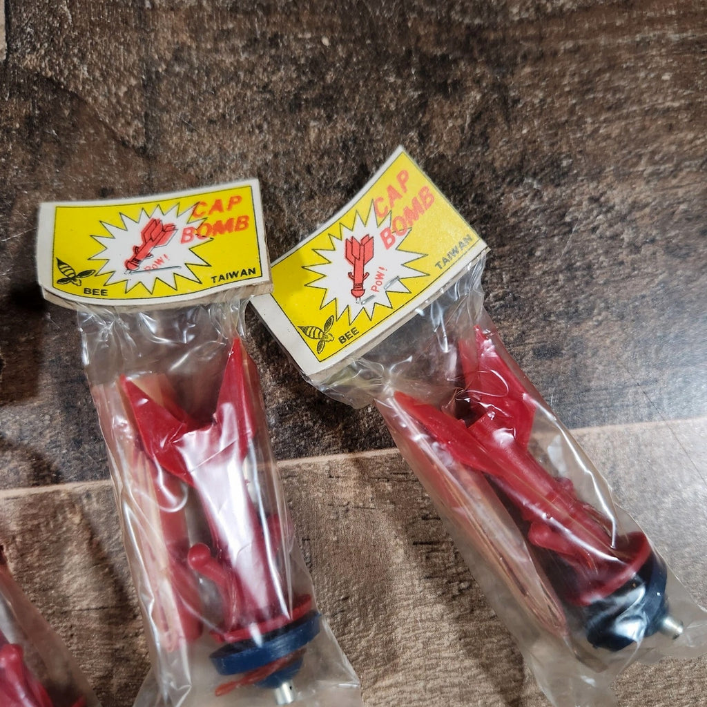 Vintage Lot Of 5 1960s Bee Cap Bomb Toys Missles Shaped Brand New NOS Retro Red