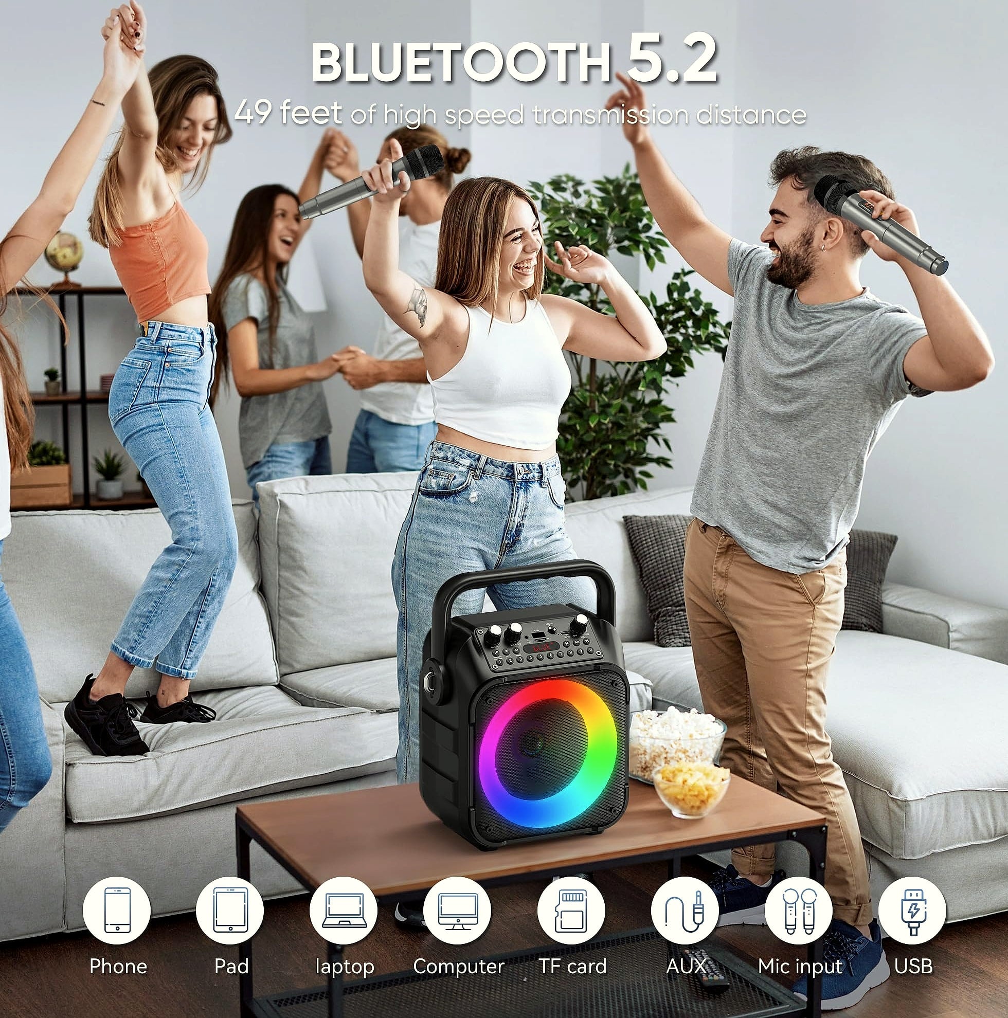 CYY Portable Karaoke Machine with 2 Wireless Microphones