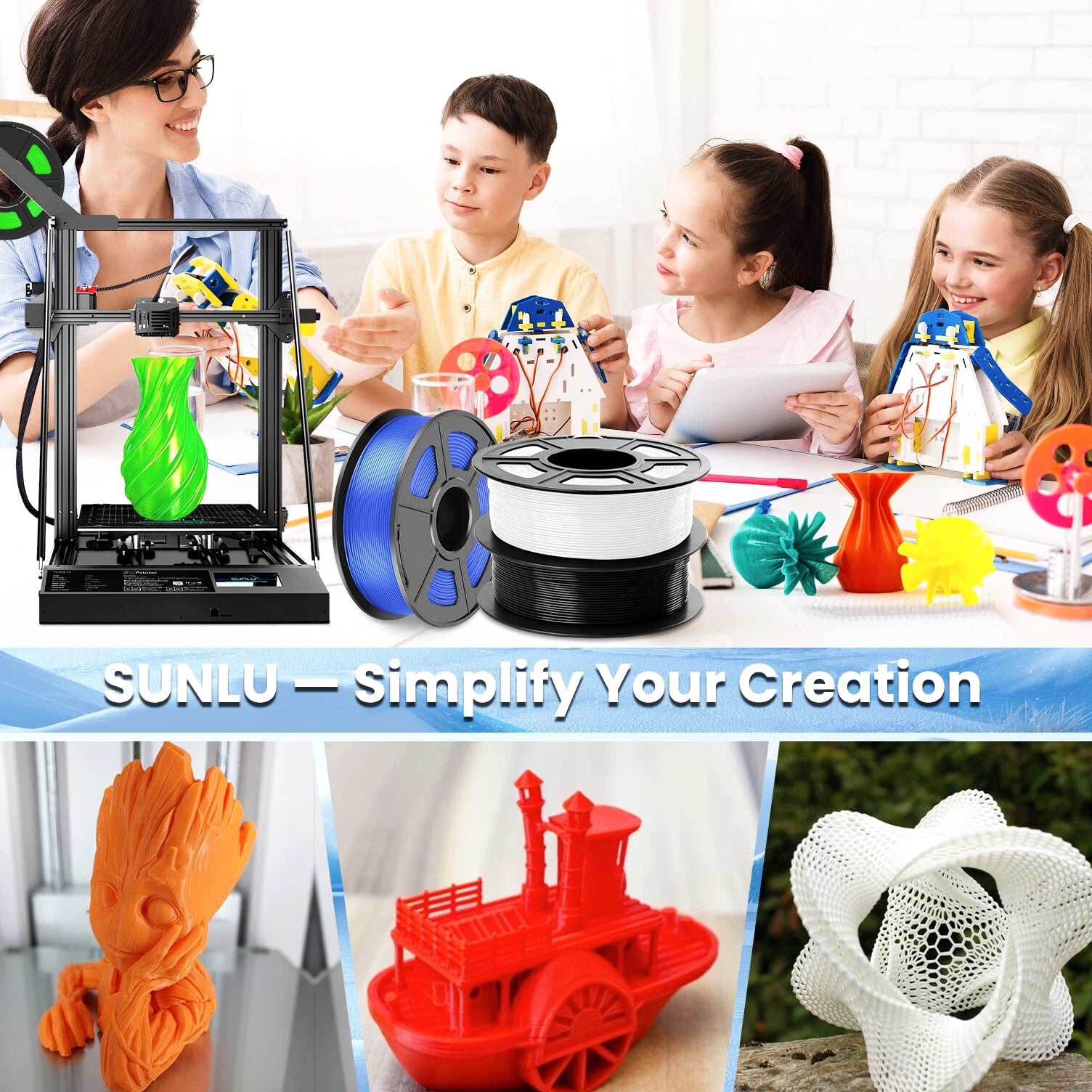 SUNLU 10×1KG 1.75MM PETG Filament High toughness 3D Printer Consumables