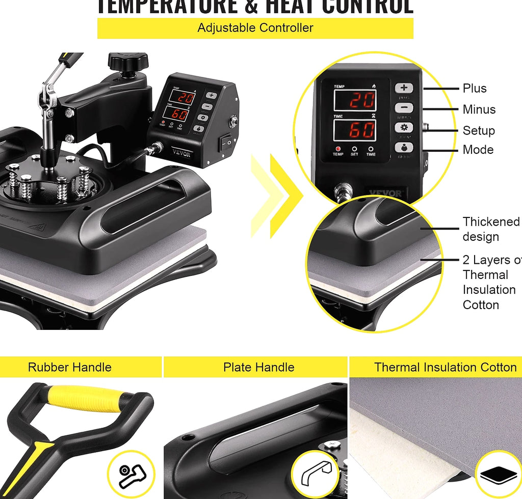 SucceBuy 30x38cm 8-in-1 Heat Press Machine with 360 Rotation
