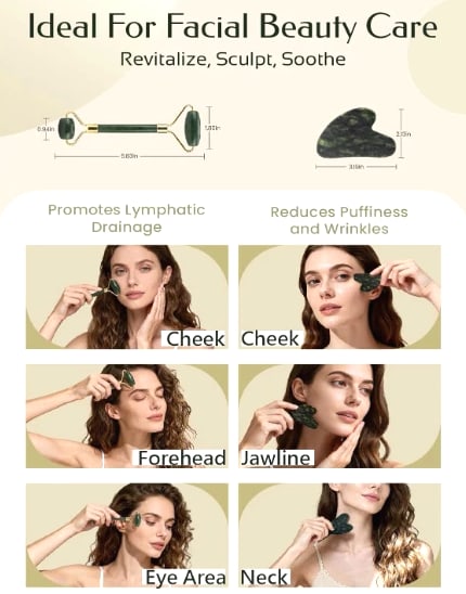 Face Roller & Gua Sha Facial Tools, Jade Roller Face Massager for Self Care