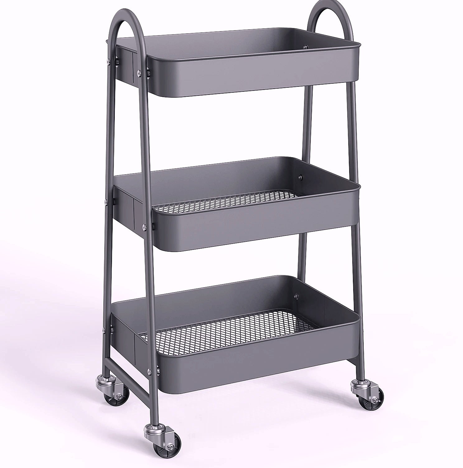 3-Tier Rolling Storage Cart Metal Kitchen Bathroom Organizer 16.9" x 12.2" x 30.9"