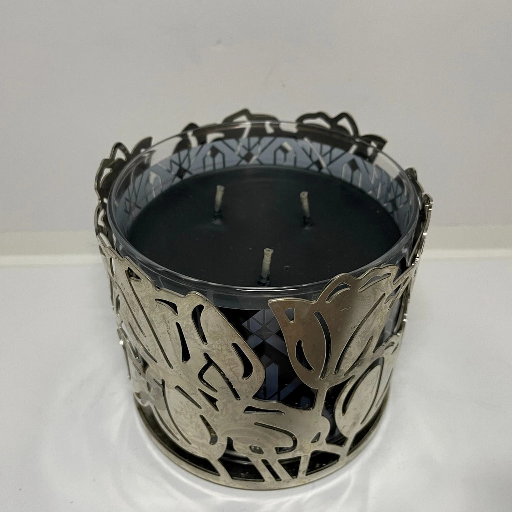 Bath & Body Works Silver Metal Tulip Flower Spring Easter Candle Holder for 3-Wick