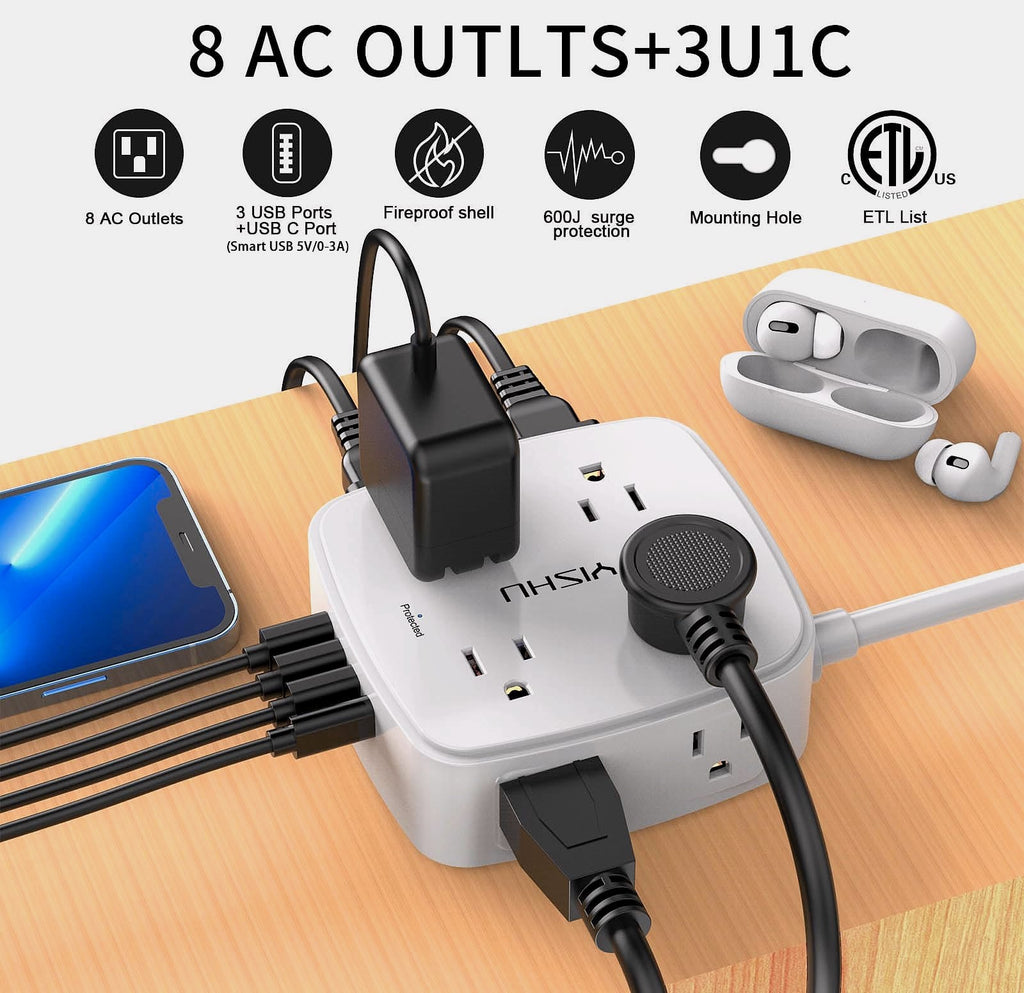 YISHU 6 Ft Surge Protector Power Strip, 8 Outlets 4 USB