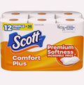 Scott ComfortPlus Toilet Paper, 12 Triple Rolls, 1-Ply Bath Tissue