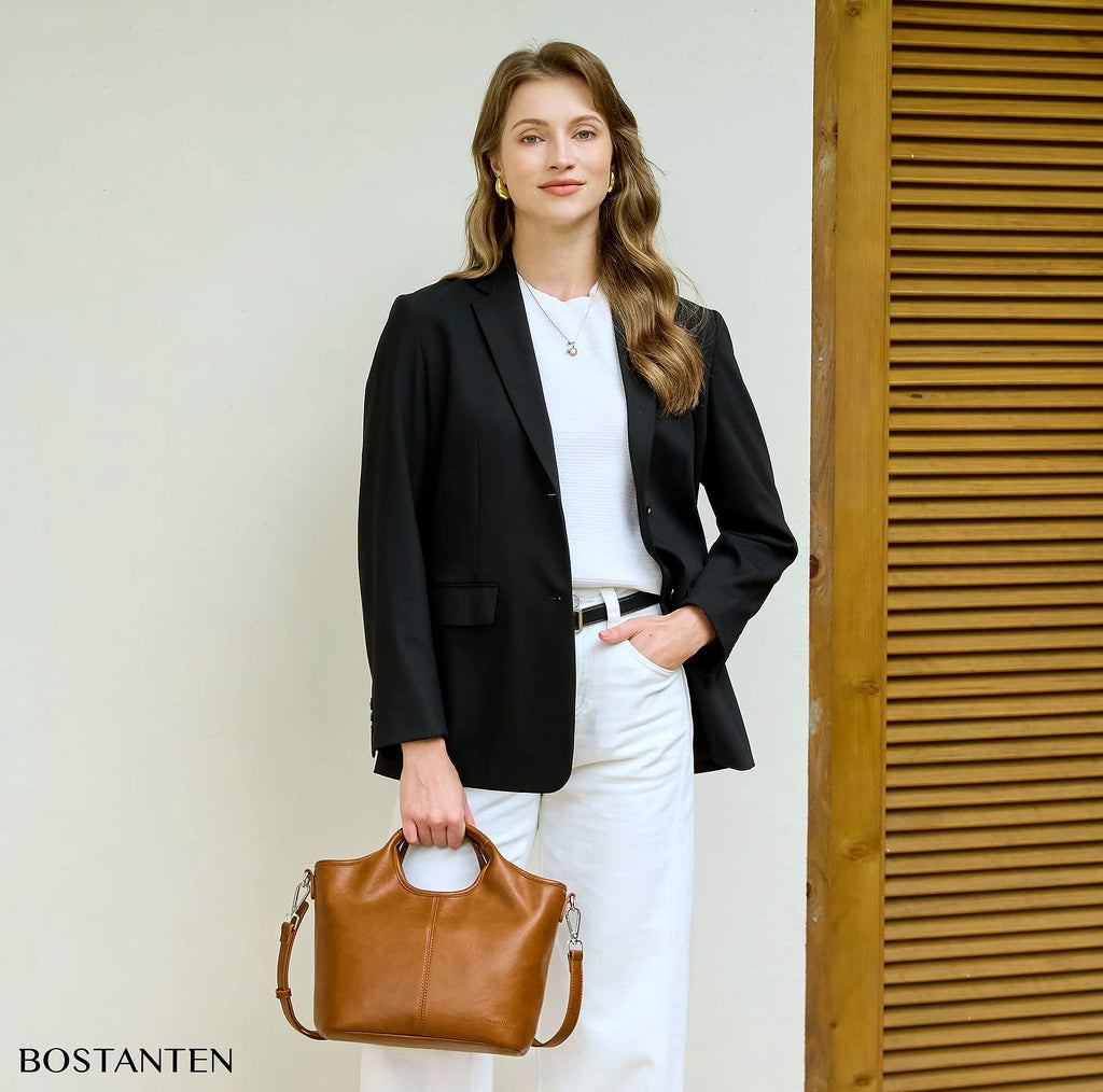BOSTANTEN Vegan Leather Satchel Handbag with Detachable Strap