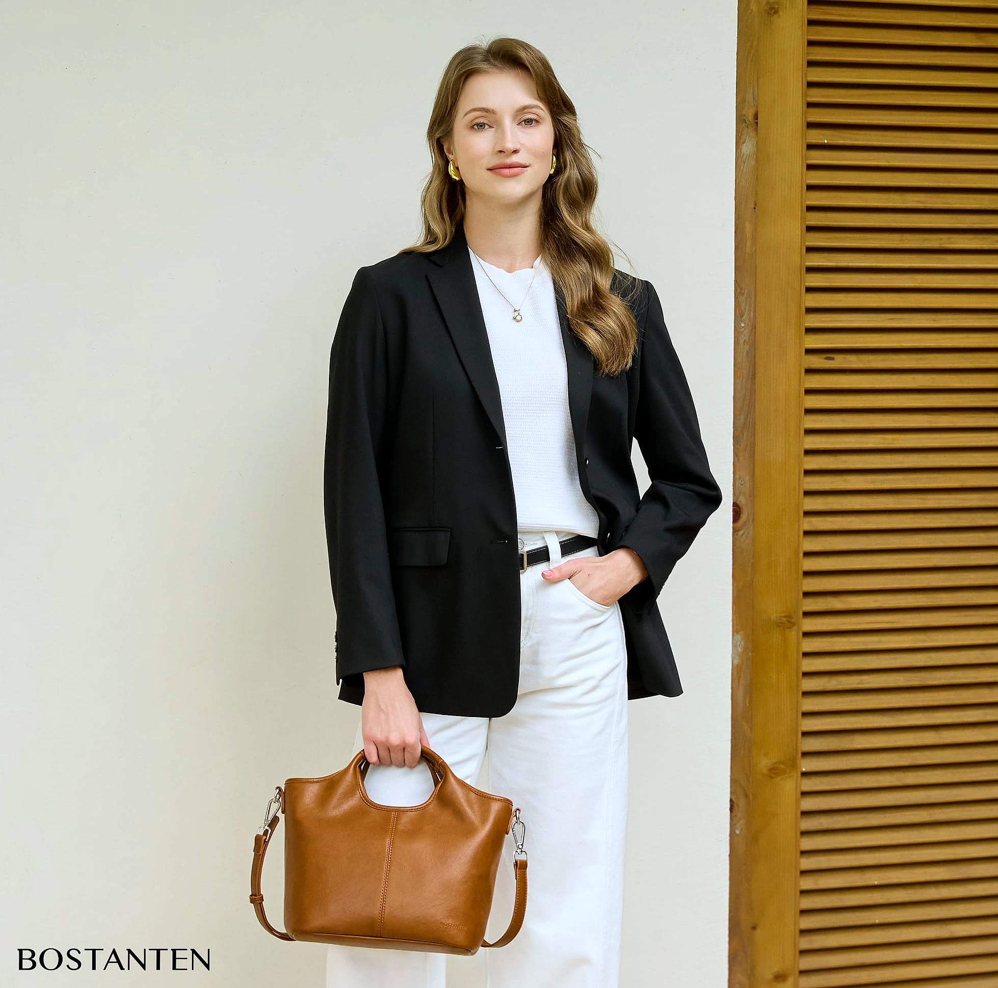 BOSTANTEN Vegan Leather Satchel Handbag with Detachable Strap