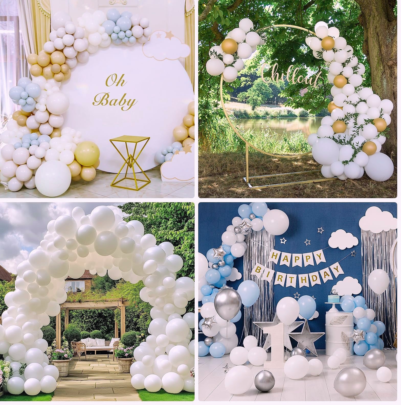 Rubfac White Latex Balloons 129pc Garland Arch Kit